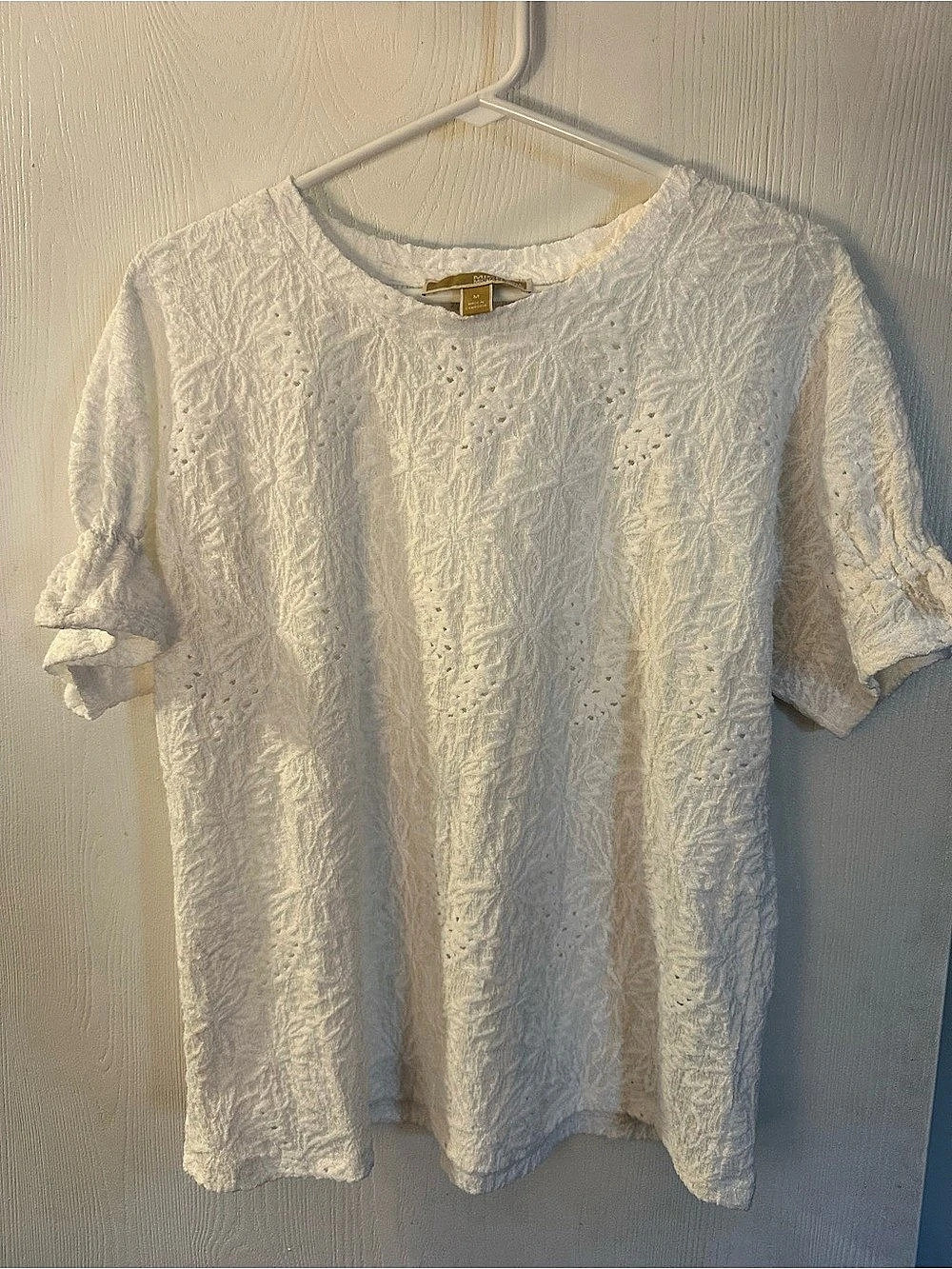 Michael Kors Textured Short Sleeve Top in White Size Medium